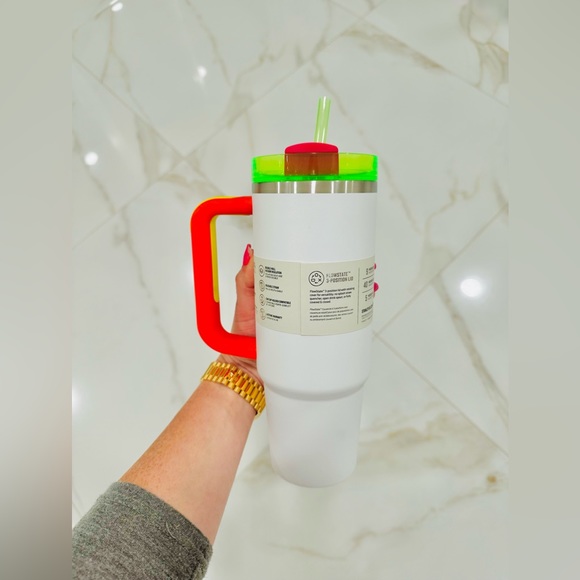 Super freaking cool white neon pink green yellow Stanley cup tumbler 30oz!!! NEW - Picture 2 of 3